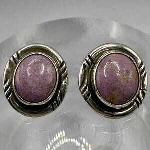Robert M Johnson Navajo Sterling Silver Sugilite Post Earrings R.M.J. Signed